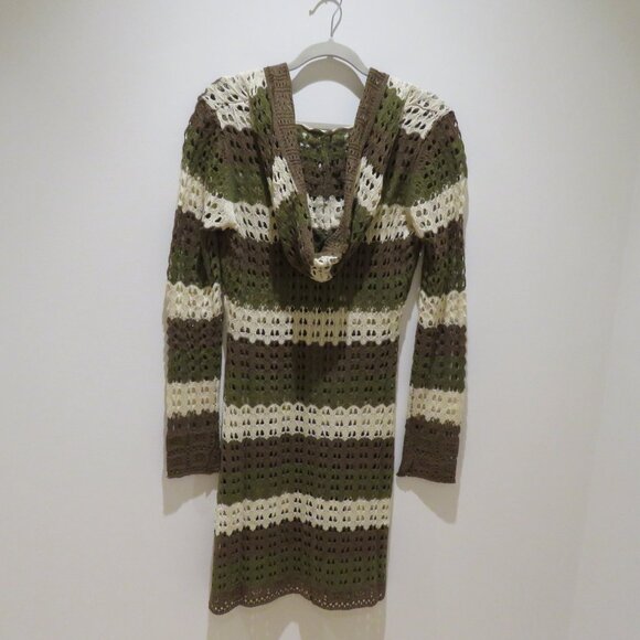 DOLLS KILL DELIA'S Striped Stunner Crochet Knit Cardigan Khaki Punk Goth NWT - Picture 11 of 15